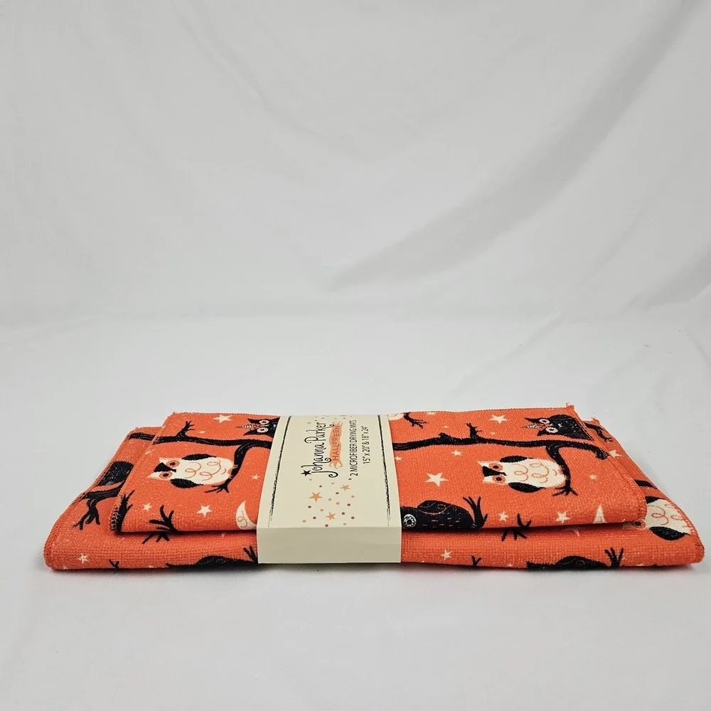 Summerween Owl Drying Mat Set of 2 Orange Microfiber NEW Joanna Parker Decor